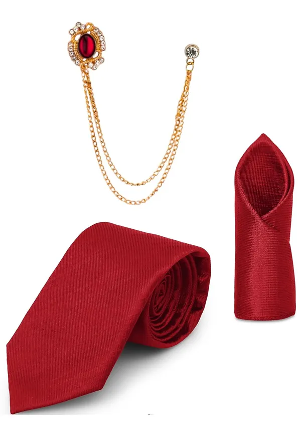 Necktie_Set_With_Pocket_Square_&_Lapel_Double_Chain_Brooch_Wedding_Combo