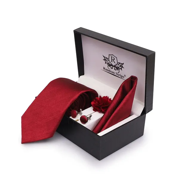 Necktie_Set_For_Men_Complete_Gift_Set_�_Includes_1_Necktie,_1_Pocket_Square,_1_Pair_of_Cufflinks_&_1_Brooch_�_all_in_matching_color.