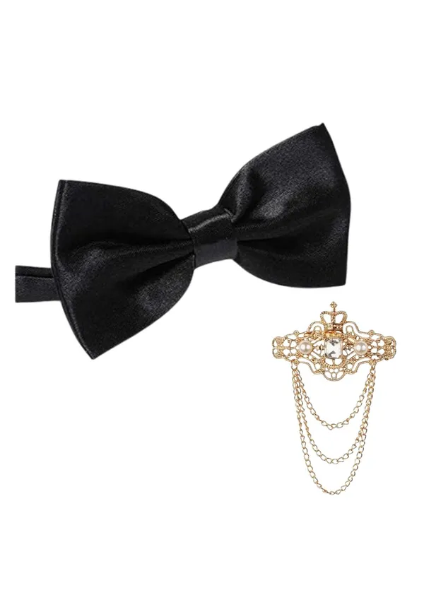 Men's_Premium_Black_Satin_Bow_Tie_with_Royal_Gold_Brooch_Pack_of_2