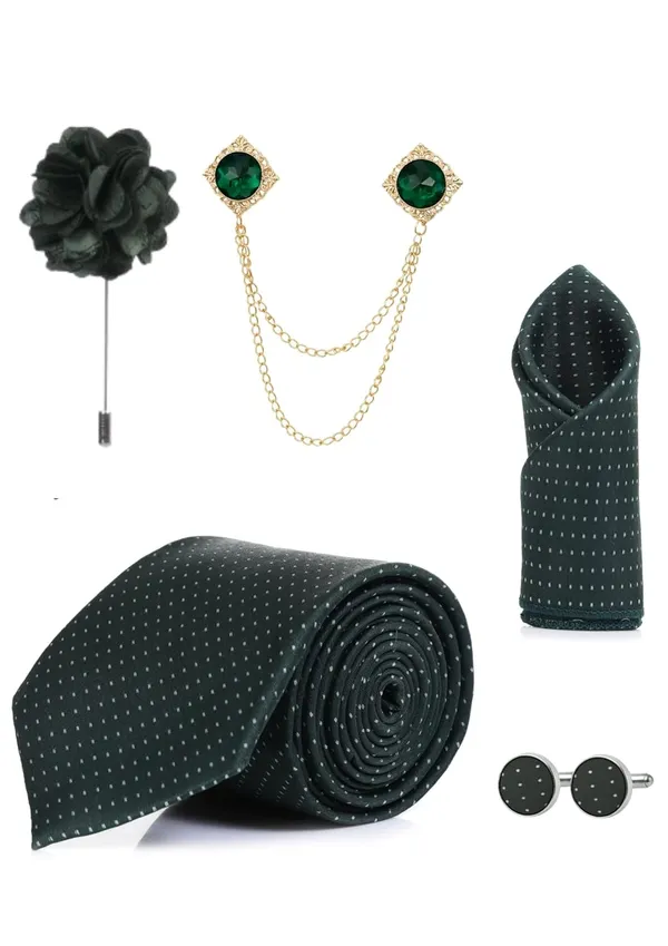 Premium_Formal_Black_Polka_Dot_Tie_Combo_Set_for_Men_|_Necktie,_Pocket_Square,_Brooch,_Lapel_Pin_&_Cufflinks_|_9_Color_Variants_|_Wedding_&_Office_Gift_Set