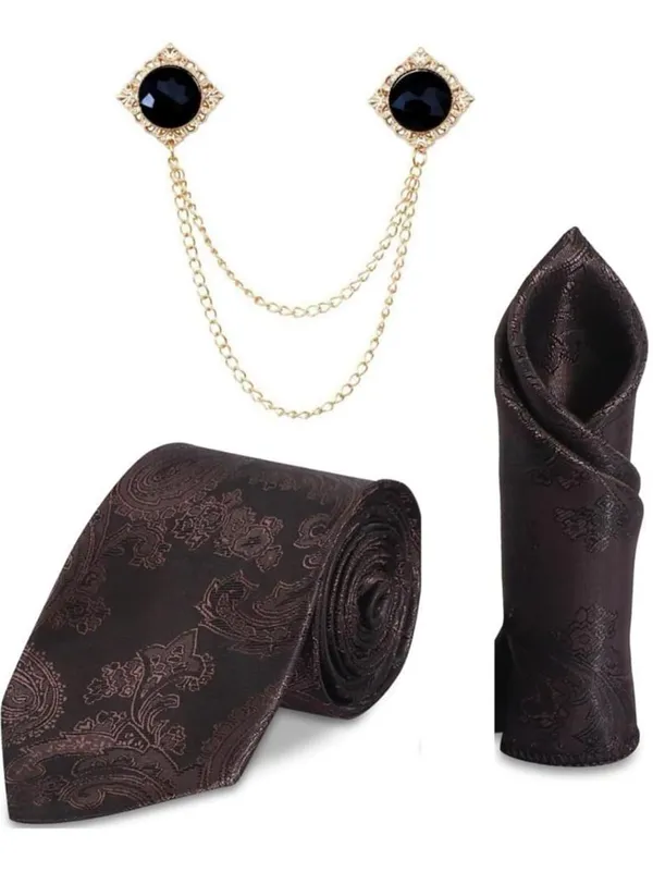Random_Stripe_Necktie_Set_With_Pocket_Square_&_Double_Chain_Stylish_Brooch_(3_items_in_Box)_Jacquard_Self-Design_Fabric