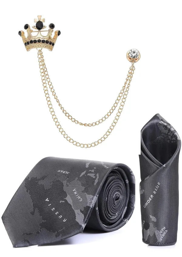 Premium_Men_Necktie_Set_with_Pocket_Square_&_Royal_Crown_Brooch_�_12_Color_Options