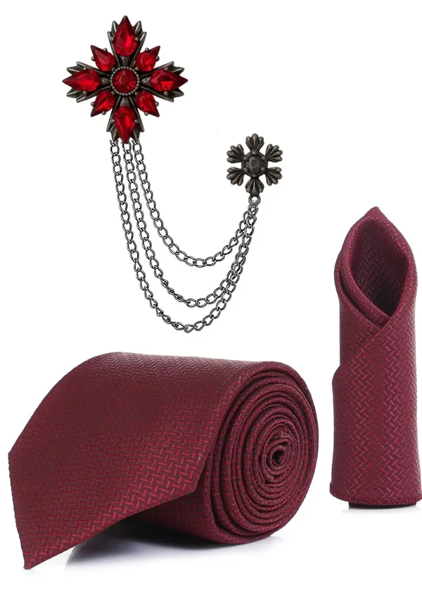Necktie_For_Men_Complete_Combo_Set_�_Stylish_necktie,_matching_pocket_square_&_premium_brooch_included.Micro_fiber