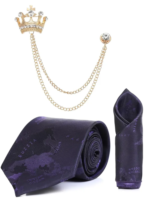 Premium_Men_Necktie_Set_with_Pocket_Square_&_Royal_Crown_Brooch_�_12_Color_Options