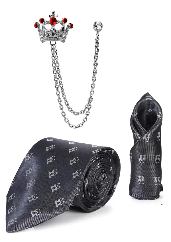Royal_Blue_Crown_Print_Necktie_Set_for_Men_with_Matching_Pocket_Square_&_Brooch_Chain_�_Premium_Formal_Tie_Set_(9_Colors_Available)