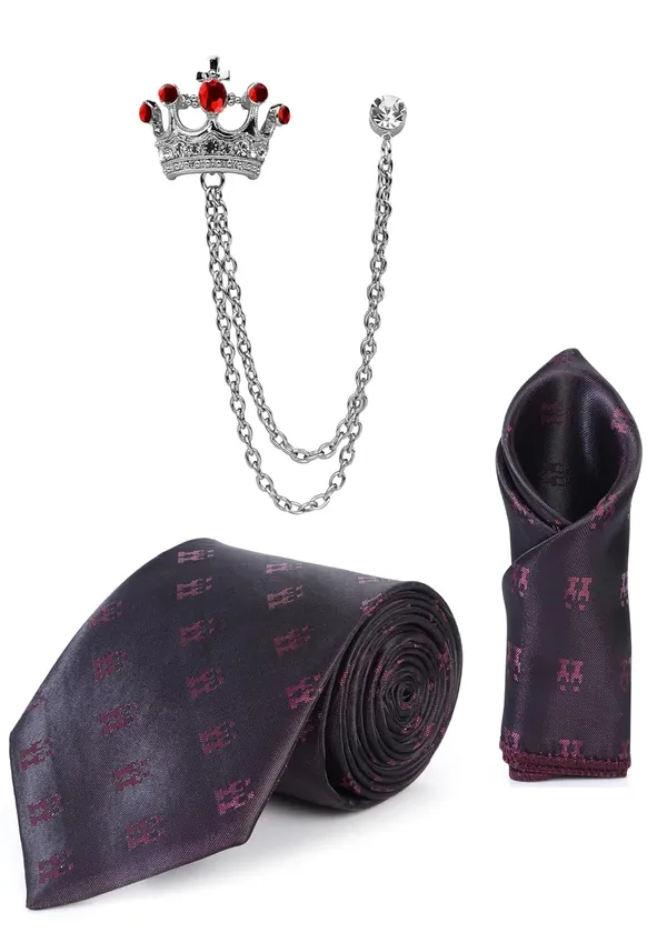 Royal_Blue_Crown_Print_Necktie_Set_for_Men_with_Matching_Pocket_Square_&_Brooch_Chain_�_Premium_Formal_Tie_Set_(9_Colors_Available)