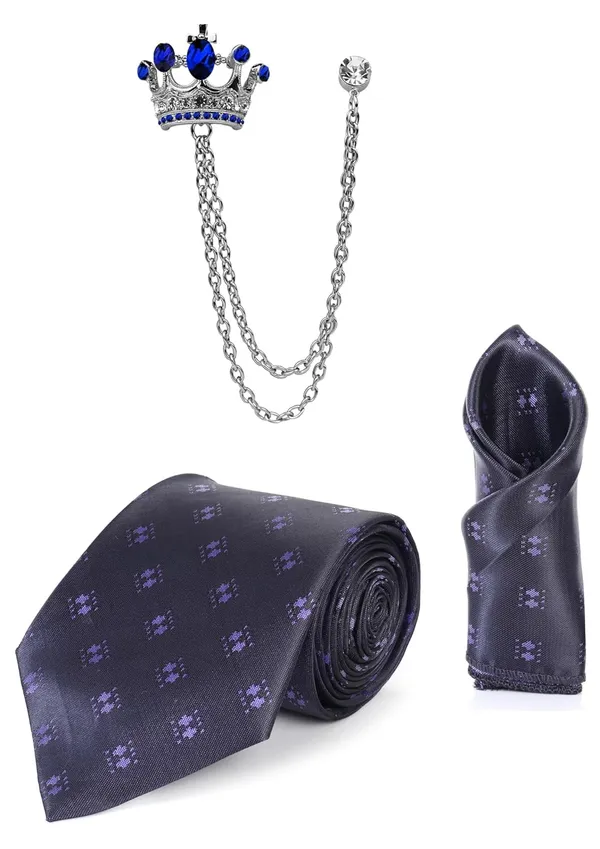 Royal_Blue_Crown_Print_Necktie_Set_for_Men_with_Matching_Pocket_Square_&_Brooch_Chain_�_Premium_Formal_Tie_Set_(9_Colors_Available)