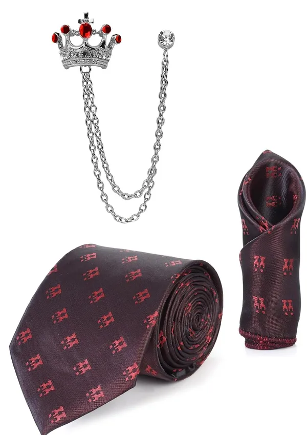 Royal_Blue_Crown_Print_Necktie_Set_for_Men_with_Matching_Pocket_Square_&_Brooch_Chain_�_Premium_Formal_Tie_Set_(9_Colors_Available)