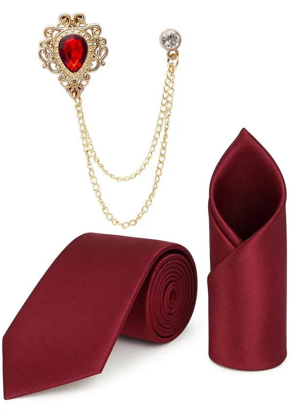 Men_Premium_Satin_Tie,_Pocket_Square_&_Brooch_Combo_Set_Party_&_Formal_Wear_�_Available_in_9_Colors