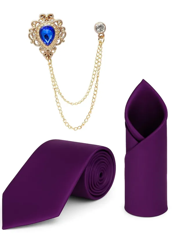 Men_Premium_Satin_Tie,_Pocket_Square_&_Brooch_Combo_Set_Party_&_Formal_Wear_�_Available_in_9_Colors