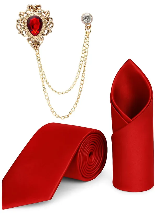 Men_Premium_Satin_Tie,_Pocket_Square_&_Brooch_Combo_Set_Party_&_Formal_Wear_�_Available_in_9_Colors