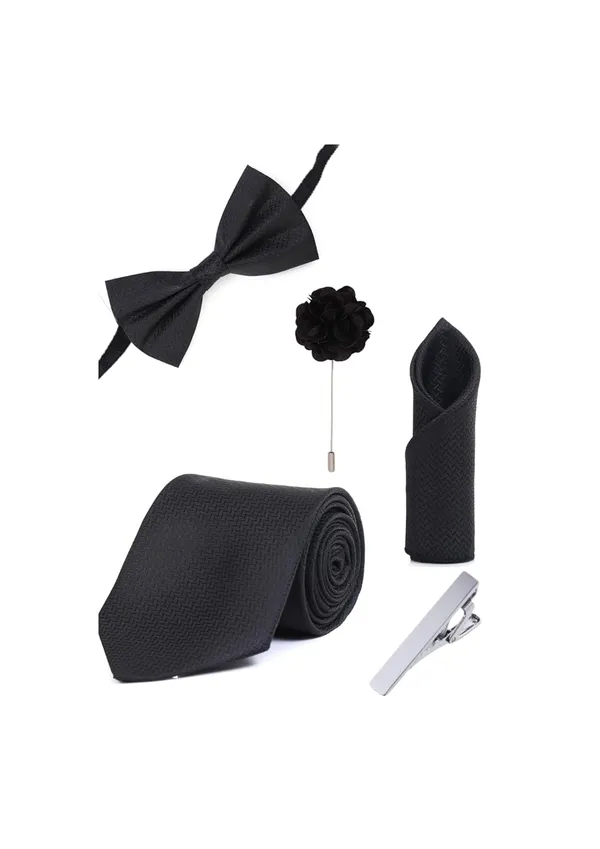 5-in-1_Premium_Formal_Combo_Set_for_Men_|_Necktie,_Bow_Tie,_Pocket_Square,_Lapel_Pin_&_Tie_Clip_|_Maroon_Patterned_Design_|_Wedding_&_Office_Gift_Set