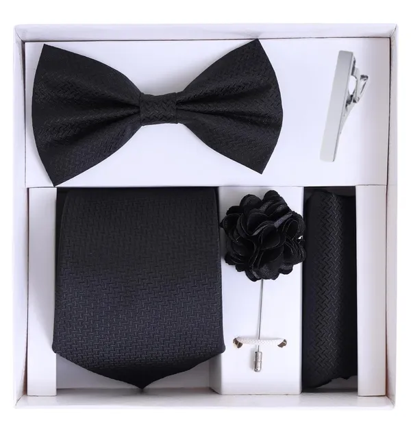 5-in-1_Premium_Formal_Combo_Set_for_Men_|_Necktie,_Bow_Tie,_Pocket_Square,_Lapel_Pin_&_Tie_Clip_|_Maroon_Patterned_Design_|_Wedding_&_Office_Gift_Set