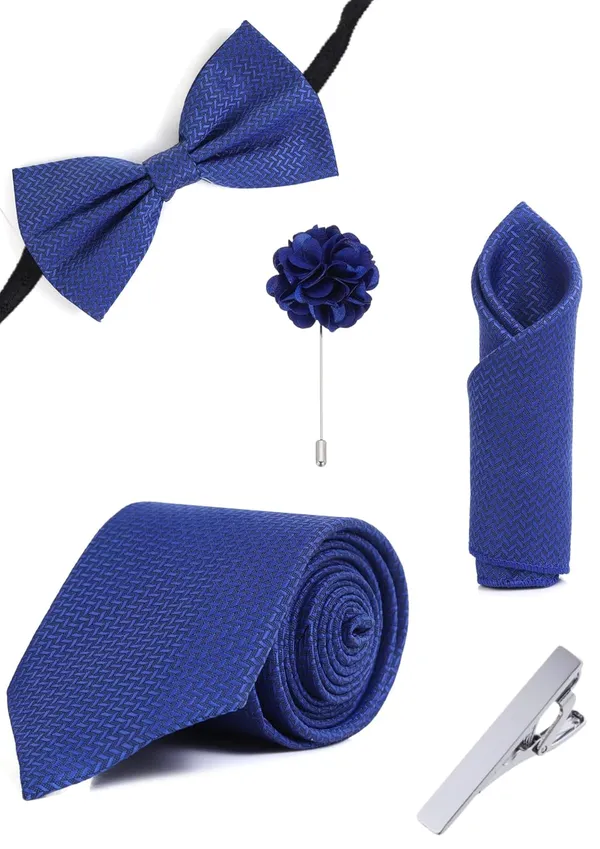 5-in-1_Premium_Formal_Combo_Set_for_Men_|_Necktie,_Bow_Tie,_Pocket_Square,_Lapel_Pin_&_Tie_Clip_|_Maroon_Patterned_Design_|_Wedding_&_Office_Gift_Set