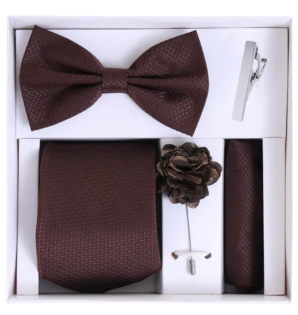 5-in-1_Premium_Formal_Combo_Set_for_Men_|_Necktie,_Bow_Tie,_Pocket_Square,_Lapel_Pin_&_Tie_Clip_|_Maroon_Patterned_Design_|_Wedding_&_Office_Gift_Set