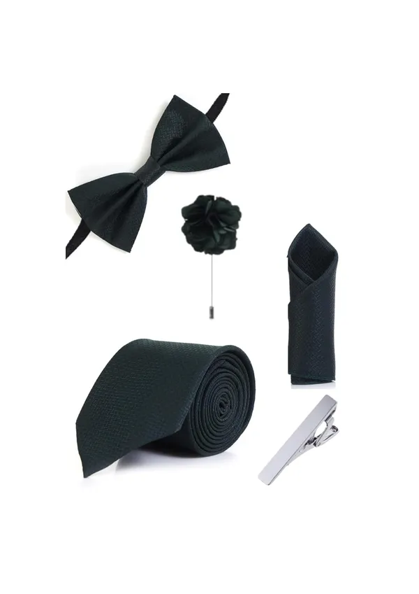 5-in-1_Premium_Formal_Combo_Set_for_Men_|_Necktie,_Bow_Tie,_Pocket_Square,_Lapel_Pin_&_Tie_Clip_|_Maroon_Patterned_Design_|_Wedding_&_Office_Gift_Set