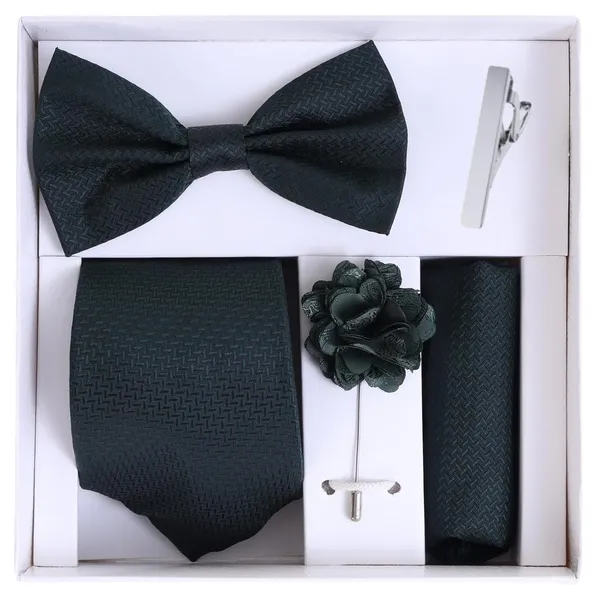 5-in-1_Premium_Formal_Combo_Set_for_Men_|_Necktie,_Bow_Tie,_Pocket_Square,_Lapel_Pin_&_Tie_Clip_|_Maroon_Patterned_Design_|_Wedding_&_Office_Gift_Set