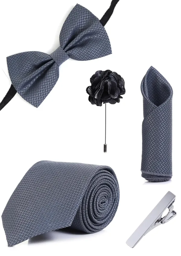 5-in-1_Premium_Formal_Combo_Set_for_Men_|_Necktie,_Bow_Tie,_Pocket_Square,_Lapel_Pin_&_Tie_Clip_|_Maroon_Patterned_Design_|_Wedding_&_Office_Gift_Set