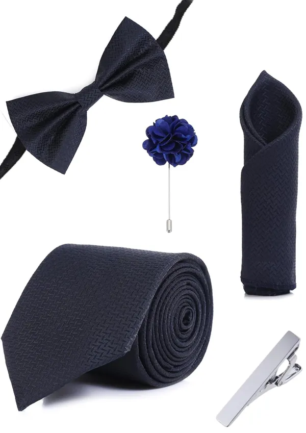 5-in-1_Premium_Formal_Combo_Set_for_Men_|_Necktie,_Bow_Tie,_Pocket_Square,_Lapel_Pin_&_Tie_Clip_|_Maroon_Patterned_Design_|_Wedding_&_Office_Gift_Set
