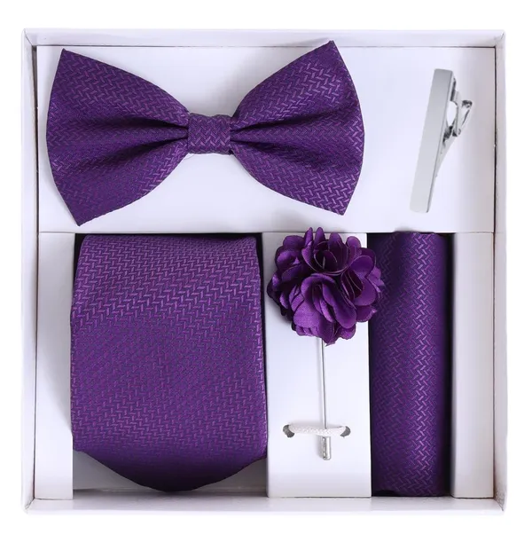 5-in-1_Premium_Formal_Combo_Set_for_Men_|_Necktie,_Bow_Tie,_Pocket_Square,_Lapel_Pin_&_Tie_Clip_|_Maroon_Patterned_Design_|_Wedding_&_Office_Gift_Set