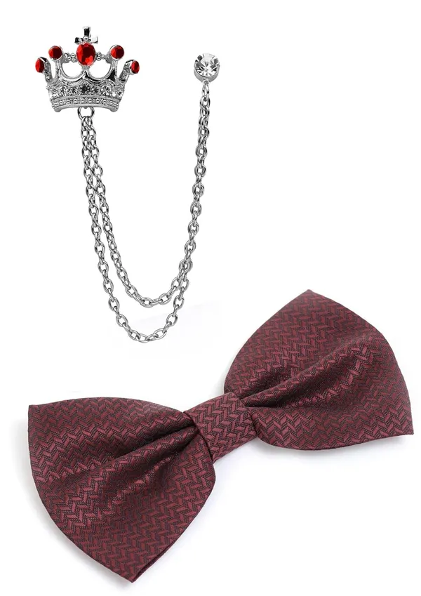 Men_Luxury_Bow_Tie_with_Royal_Crown_Brooch_&_Dual_Chain_|_Adjustable_Pre-Tied_Satin_Bow_Tie