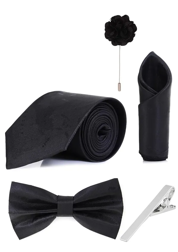 Random_Strip_Premium_Necktie_Gift_Set_for_Men_Tie,_Bow_Tie,_Pocket_Square,_Brooch_&_Tie_Clip_12_Elegant_Colors