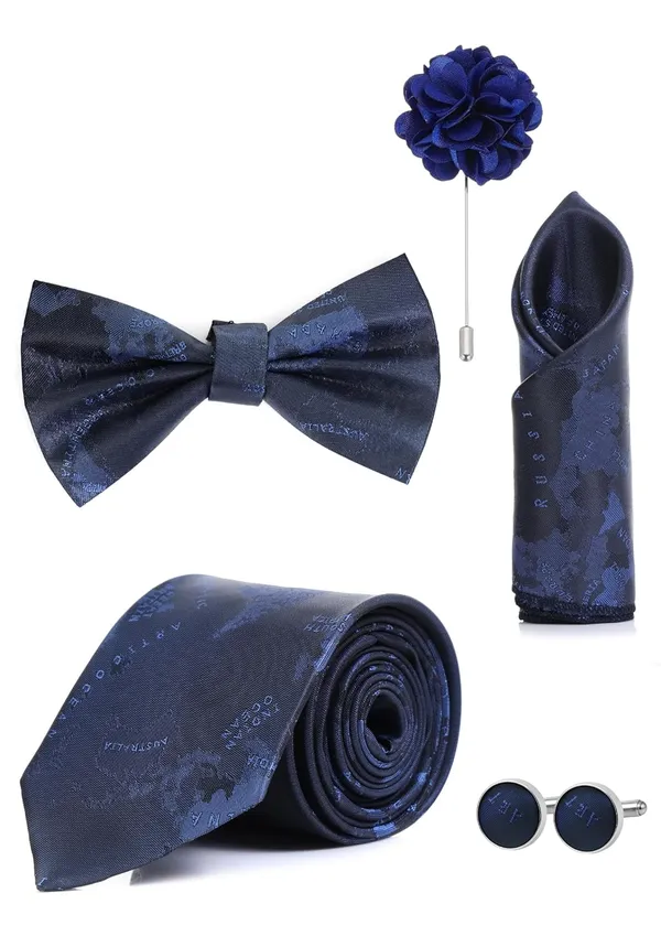 Random_Stripe_Necktie_Gift_Set_for_Men_Tie,_Bow_Tie,_Pocket_Square,_Lapel_Pin_&_Cufflinks_Party_&_Formal_Wear_(12_Colors_Available)