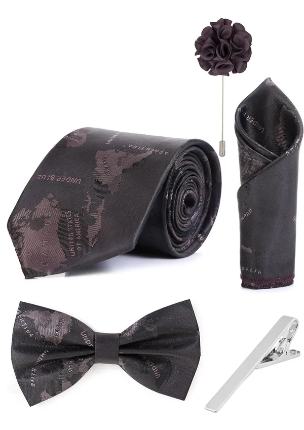 Random_Strip_Premium_Necktie_Gift_Set_for_Men_Tie,_Bow_Tie,_Pocket_Square,_Brooch_&_Tie_Clip_12_Elegant_Colors