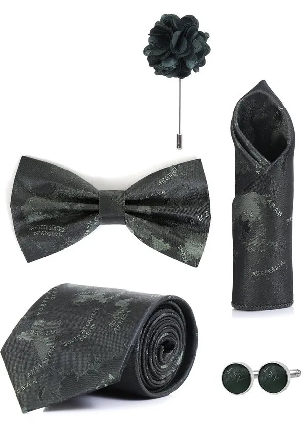 Random_Stripe_Necktie_Gift_Set_for_Men_Tie,_Bow_Tie,_Pocket_Square,_Lapel_Pin_&_Cufflinks_Party_&_Formal_Wear_(12_Colors_Available)