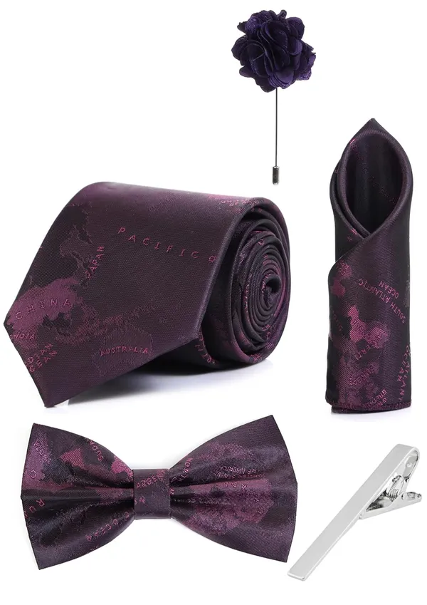 Random_Strip_Premium_Necktie_Gift_Set_for_Men_Tie,_Bow_Tie,_Pocket_Square,_Brooch_&_Tie_Clip_12_Elegant_Colors