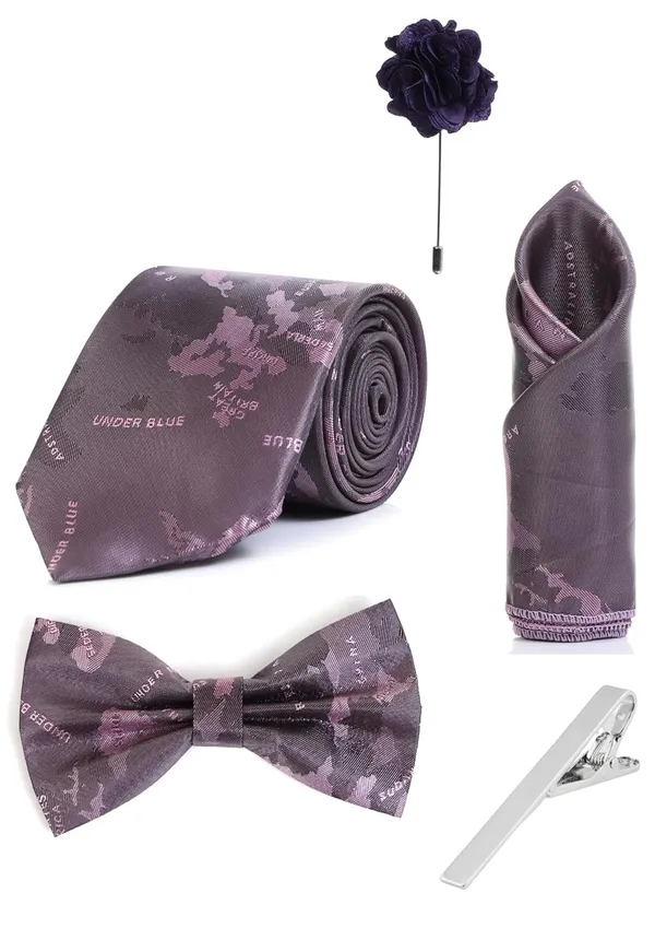 Random_Strip_Premium_Necktie_Gift_Set_for_Men_Tie,_Bow_Tie,_Pocket_Square,_Brooch_&_Tie_Clip_12_Elegant_Colors