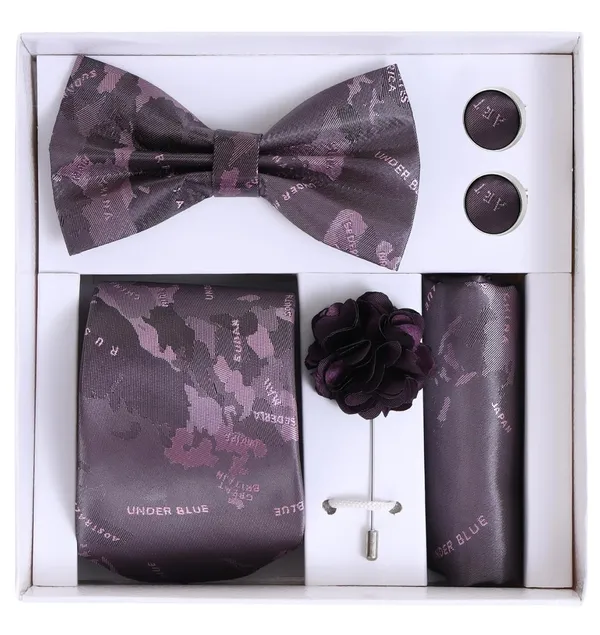 Random_Stripe_Necktie_Gift_Set_for_Men_Tie,_Bow_Tie,_Pocket_Square,_Lapel_Pin_&_Cufflinks_Party_&_Formal_Wear_(12_Colors_Available)