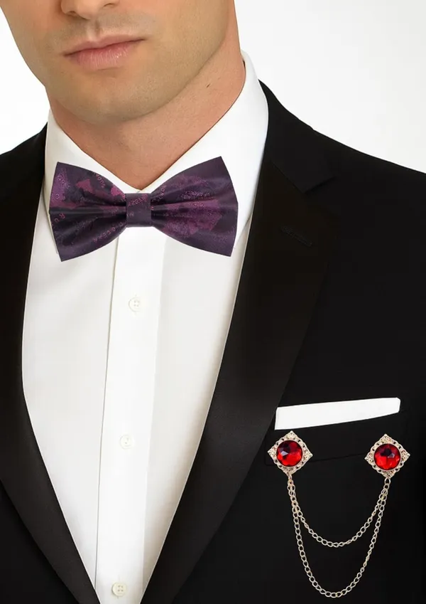 Men_Premium_Designer_Bow_Tie_with_Dual_Chain_&_Gemstone_Brooch_|_Pre-Tied_Adjustable_Luxury_Bow_Tie