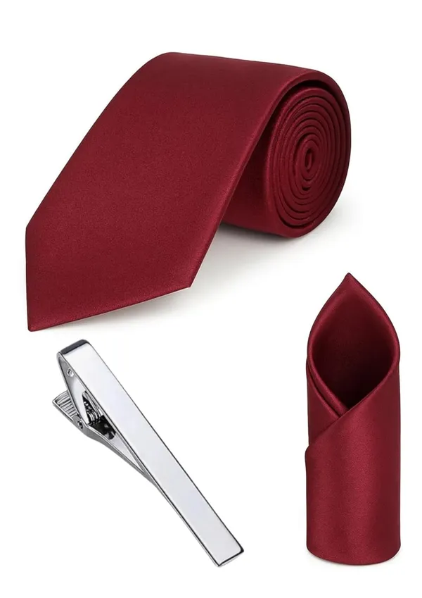 Necktie_Set_With_Silvar_Plated_Tiepin_&_Pocket_square_Set_Plain_Silk_Ties_Combo_For_Men