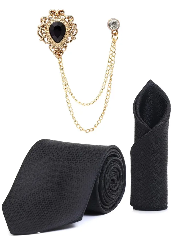 Men_Premium_Satin_Tie,_Pocket_Square_&_Brooch_Combo_Set_Micro_fiber_arty_&_Formal_Wear_�_Available_in_9_Colors