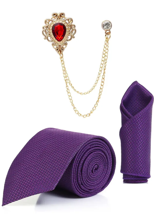 Men_Premium_Satin_Tie,_Pocket_Square_&_Brooch_Combo_Set_Micro_fiber_arty_&_Formal_Wear_�_Available_in_9_Colors