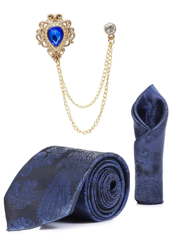 Men_Paisley_Satin_Tie,_Pocket_Square_&_Brooch_Combo_Set_Party_&_Formal_Wear_Available_in_16_Colors