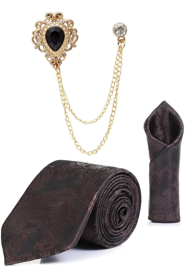 Men_Paisley_Satin_Tie,_Pocket_Square_&_Brooch_Combo_Set_Party_&_Formal_Wear_Available_in_16_Colors