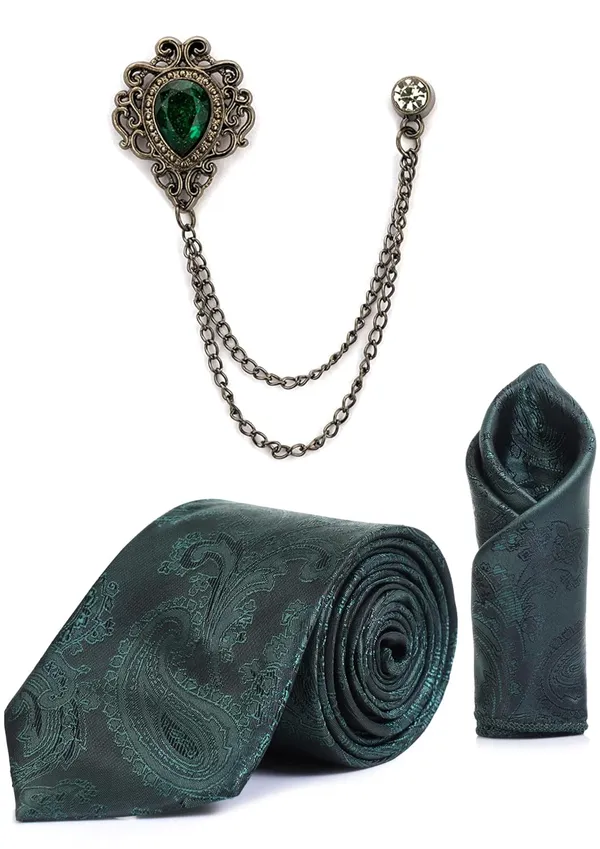 Men_Paisley_Satin_Tie,_Pocket_Square_&_Brooch_Combo_Set_Party_&_Formal_Wear_Available_in_16_Colors