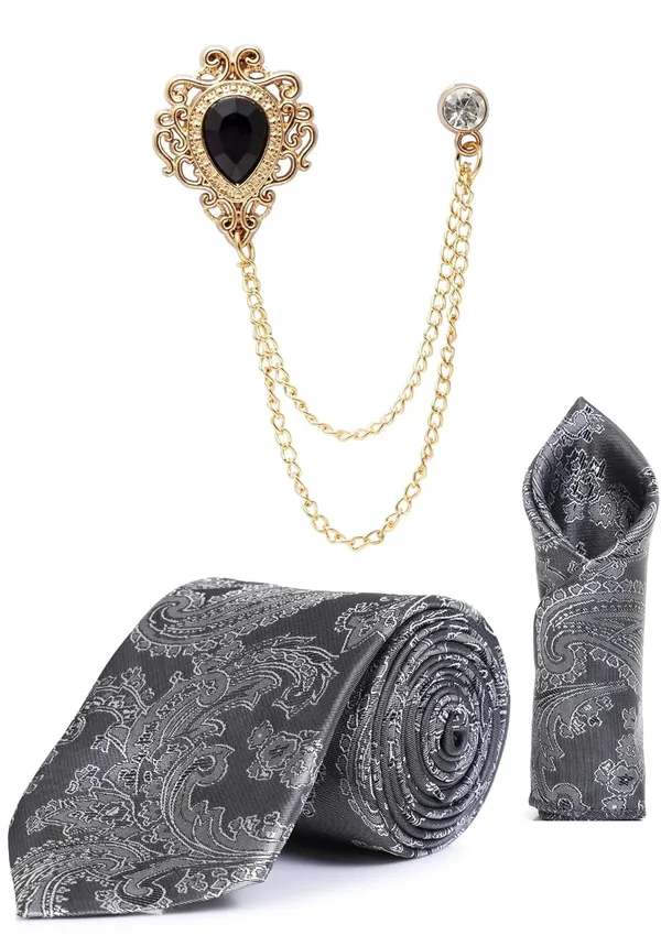 Men_Paisley_Satin_Tie,_Pocket_Square_&_Brooch_Combo_Set_Party_&_Formal_Wear_Available_in_16_Colors