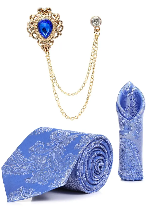 Men_Paisley_Satin_Tie,_Pocket_Square_&_Brooch_Combo_Set_Party_&_Formal_Wear_Available_in_16_Colors