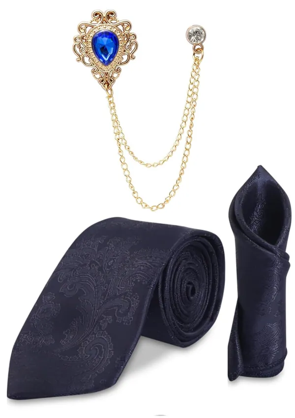 Men_Paisley_Satin_Tie,_Pocket_Square_&_Brooch_Combo_Set_Party_&_Formal_Wear_Available_in_16_Colors