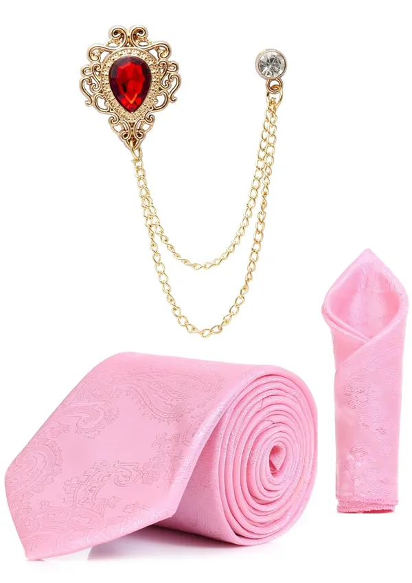 Men_Paisley_Satin_Tie,_Pocket_Square_&_Brooch_Combo_Set_Party_&_Formal_Wear_Available_in_16_Colors