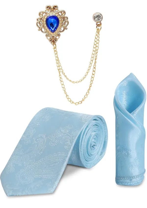 Men_Paisley_Satin_Tie,_Pocket_Square_&_Brooch_Combo_Set_Party_&_Formal_Wear_Available_in_16_Colors