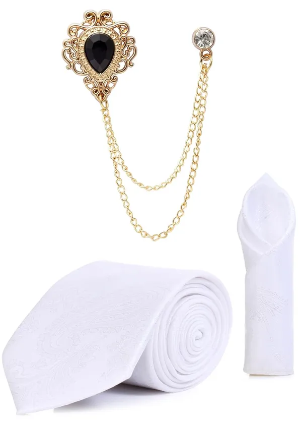 Men_Paisley_Satin_Tie,_Pocket_Square_&_Brooch_Combo_Set_Party_&_Formal_Wear_Available_in_16_Colors