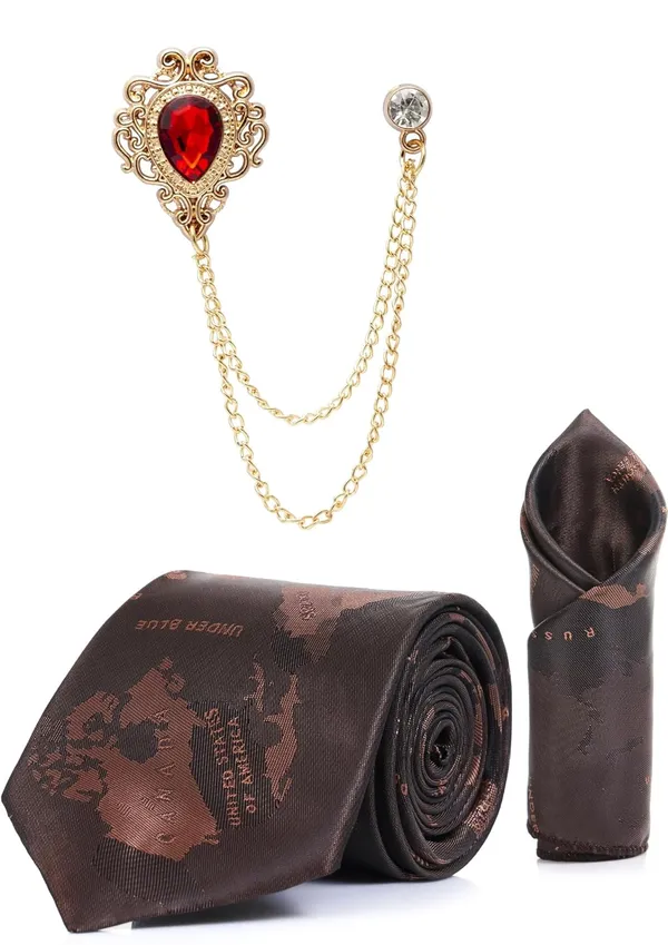Men_World_Map_Printed_Satin_Tie,_Pocket_Square_&_Brooch_Combo_Set_Formal_Wear_Available_in_12_Colors
