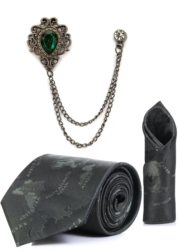 Men_World_Map_Printed_Satin_Tie,_Pocket_Square_&_Brooch_Combo_Set_Formal_Wear_Available_in_12_Colors