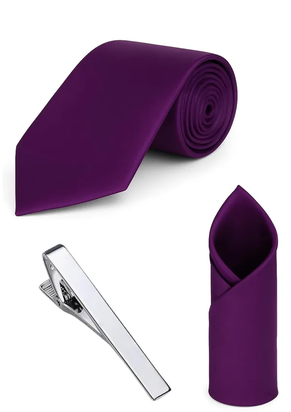 Necktie_Set_With_Silvar_Plated_Tiepin_&_Pocket_square_Set_Plain_Silk_Ties_Combo_For_Men