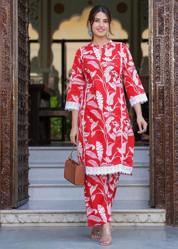 Red_Cotton_Coord_Set_For_Women