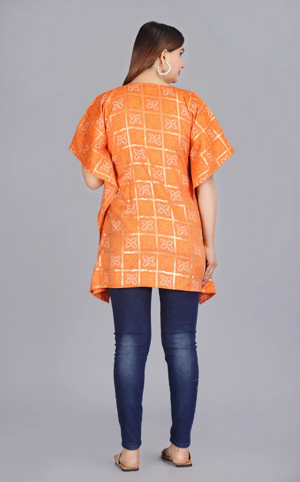 Orange_Pure_Cotton_Printed_Round_Neck_Kaftan_For_Women